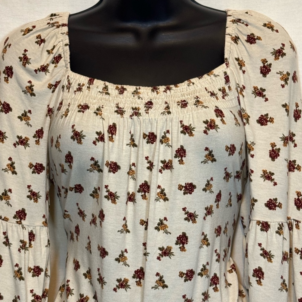 G-109 Urban Girl Cream Red & Orange Floral Lace Trim 1/2 Sleeve Blouse Size S - Picture 4 of 15